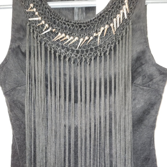 Black fringe tank style bodycon dress with spiked studs and fringe sz Large NWT - Picture 6 of 12